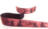 R9823 26mm Dusky Pink-Black Stags Printed Satin Ribbon by Berisfords