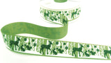 R9837 25mm Green Rustic Taffeta Winter Animals Print Ribbon, Berisfords