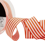 R9865 25mm Orange-White Stripes Soft Touch Taffeta Ribbon, Berisfords