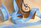 R9896 25mm Peacock Blue-White Traditional Gingham Ribbon by Berisfords