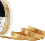 R9904 10mm Honey Satin-Gold Merry Christmas Print Ribbon, Berisfords