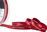 R9903 10mm Red Satin-Gold Merry Christmas Print Ribbon, Berisfords