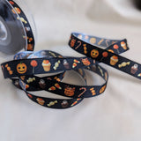 Halloween ribbon, 16mm wide taffeta with wired edges. Buy per metre with quantity discounts for 10mtr and full rolls. Ribbonmoon Ribbons. UK Made