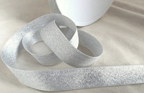 18mm wide Pearl White and Silver Glitter Satin Ribbon by Berisfords Ribbons