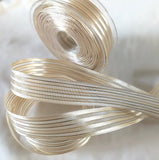 Berisfords Ribbon | 25mm Satin, Sheer, Metallic Striped | Cream & Gold