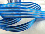 25mm width royal blue satin, sheer and thin metallic gold striped ribbon. Buy per metre, cut to length. Ribbonmoon huge online Berisfords Ribbons range.