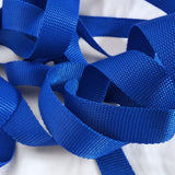 1"-inch width royal blue webbing strapping tape. Sold by the metre online with shop longer length discounts at Ribbonmoon crafting supplies.