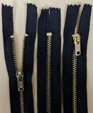 Z0095 20cm Black Cotton Fabric-Brass Teeth No.3 Closed End Zip