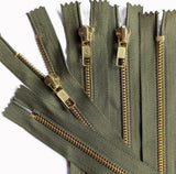 Z1004 18cm Army Green-Brass Heavy Duty Closed End No.5 Jeans Zip