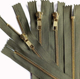 Z5422 20cm Army Green-Brass Heavy Duty Closed End No.5 Jeans Zip