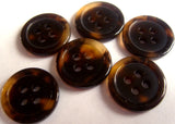 B12706 15mm Dark Brown Tortoise Shell Gloss 4 Hole Button - Ribbonmoon
