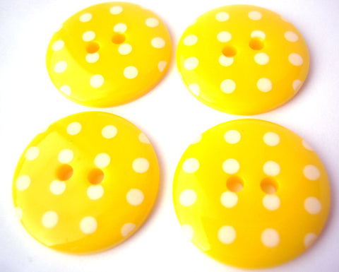B13118 23mm Yellow and White Polka Dot Glossy 2 Hole Button