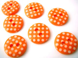 B13129 12mm Orange and White Polka Dot Glossy 2 Hole Button