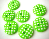 B13139 12mm Lime Green and White Polka Dot Glossy 2 Hole Button