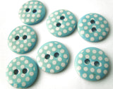 B13153 12mm Blue and White Polka Dot Glossy 2 Hole Button
