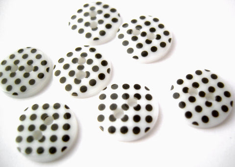 B13154 12mm White and Black Polka Dot Glossy 2 Hole Button