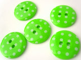 B13169 18mm Lime Green and White Polka Dot Glossy 2 Hole Button