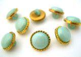 B13609 11mm Turquoise Gloss Domed Shank Button, Gilded Brass Poly Rim
