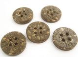 B13906 15mm Brown 4 Hole Button, Woodchip and Pocked Surface