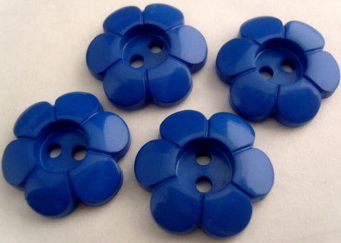 B16224 21mm Royal Blue Glossy 2 Hole Daisy Flower Button - Ribbonmoon