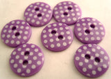 B16258 12mm Pale Purple and White Polka Dot Glossy 2 Hole Button - Ribbonmoon
