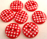 B16263 12mm Red and White Polka Dot Glossy 2 Hole Button - Ribbonmoon