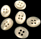 B2108 13mm Pearlised White Oval Pearlised 4 Hole Button. P R Lettering - Ribbonmoon