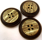 B2378 28mm Gilded Gold Textured Poly 4 Hole Button with a Brown Rim - Ribbonmoon