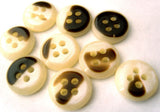 B14997 11mm Ivory and Dark Brown and Nacre Iridescence 4 Hole Button