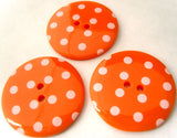 B3187 34mm Orange Glossy Polka Dot 2 Hole Button - Ribbonmoon