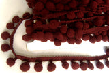 FT3009 23mm Burgundy Wine Pom Pom Bobble Fringe - Ribbonmoon