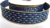 R0144 26mm Navy Ribbon with Metallic Gold Woven Design and Borders - Ribbonmoon