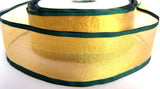 R0322 43mm Metallic Gold Translucent Ribbon with Hunter Green Borders - Ribbonmoon