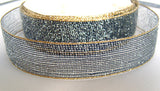 R0340 27mm Navy-Sillver Woven Metallic Mesh Ribbon with Gold Borders