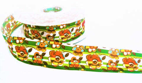 R0381 26mm Mixed Colour Flowery Printed Taffeta Ribbon by Berisfords