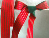 R0460 32mm Palstic Backed Red and Green Striped Velveteen Ribbon - Ribbonmoon