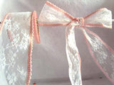 R0538 68mm White Lace Ribbon with Tea Rose Pink Wired Acetate Borders - Ribbonmoon
