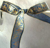 R0546 25mm Navy Translucent Polyester Ribbon, Metallic Gold Print - Ribbonmoon