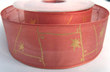 R0636 40mm Dusky Pink Translucent Polyester Ribbon, Metallic Gold Print - Ribbonmoon