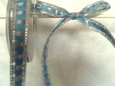 R0695 15mm Woven Metallic and Satin with a Dusky Blue Paper Ribbon - Ribbonmoon