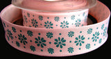 R1073 24mm Pink Acrylic Tape Ribbon with a Teaal Flowery Print - Ribbonmoon
