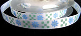 R1103 10mm White Satin Ribbon with a Green and Blue Flowery Design - Ribbonmoon