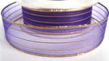 R1007 26mm Purple Sheer Ribbon with Thin Metallic Gold Stripes