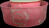 R2305 39mm Rose Pink Translucent Polyester Ribbon, Metallic Silver Print - Ribbonmoon