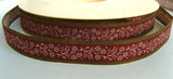 R2562 15mm Burgundy and Olive Green 100% Cotton Flower Design Ribbon - Ribbonmoon
