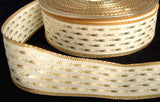 R1093 27mm Cream Ribbon with Metallic Gold Woven Design and Borders