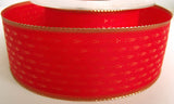 R2739 40mm Red Ribbon with Metallic Gold Woven Design and Borders - Ribbonmoon