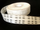 R2825 25mm White Fine Grosgrain and Sheer Check Ribbon,Wire Edge