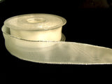 R2836 26mm Bridal White Translucent Polyester Ribbon,Metallic Silver Borders,Wired