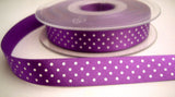 R2994 15mm Purple Polka Dot Spotty Print Satin Ribbon by Berisfords